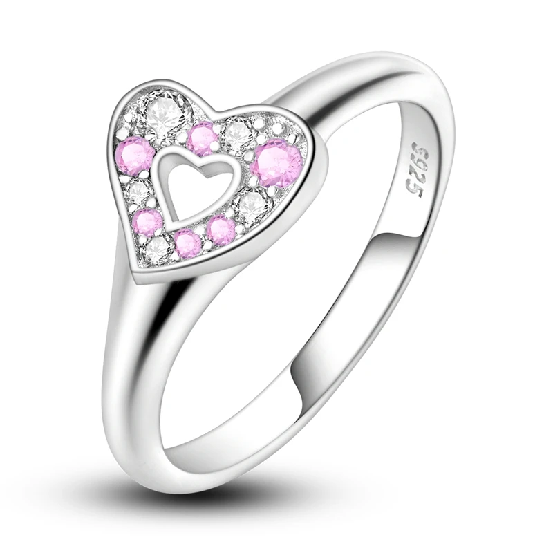 

Original 925 Sterling Silver Ring Sparking Heart Shape Pink White Zircon Ring For Women Girls Jewelry Birthday Anniversary Gifts