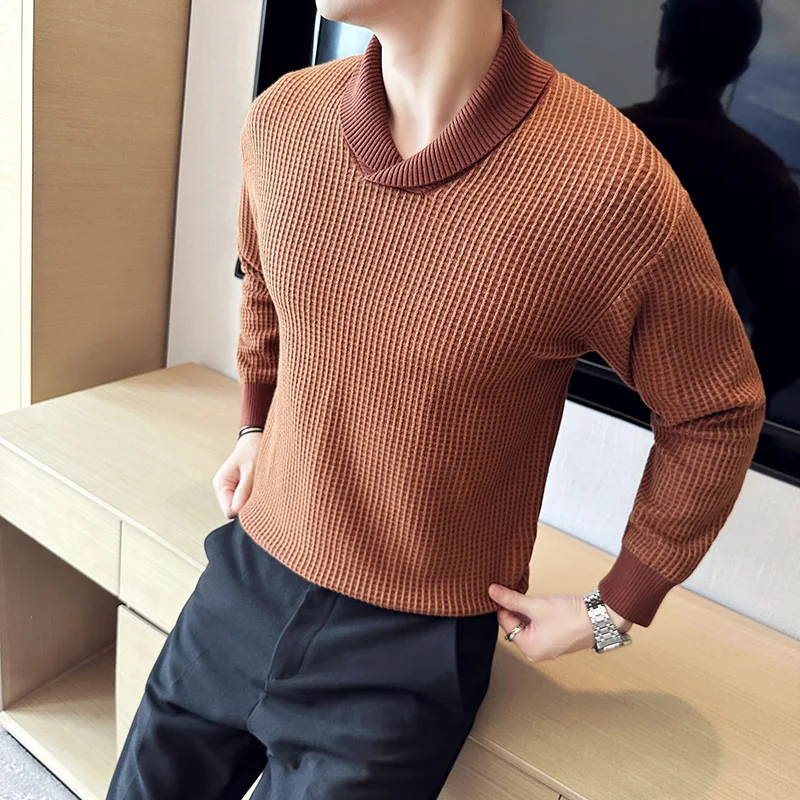 

autumn winter Lapel Neck Sweater Men's Knitted Pullover Fashion Slim Fit Long Sleeve Casual Sweater Business social Knittwear