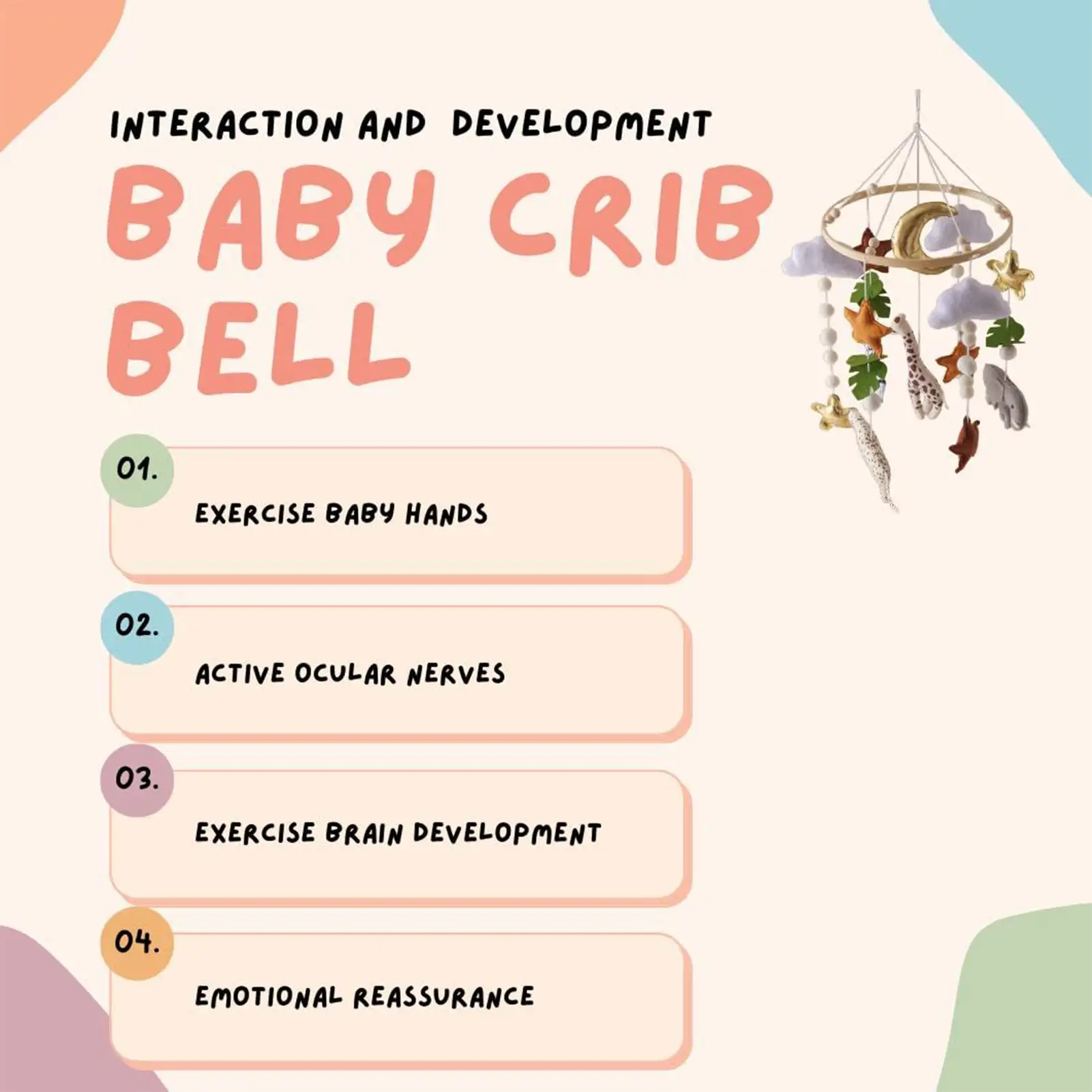 Berço do bebê móvel de feltro animal interativo sensorial decoração berço do bebê móvel brinquedo pendurado para desenvolvimento calmante jogar entretenimento