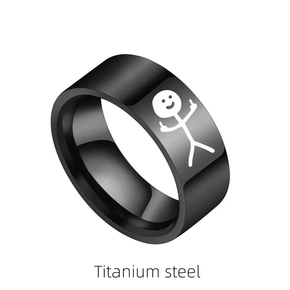 AsJerlya Titanium Steel Hip Hop Doodle Ring For Man Simple Trend Funny Middle Finger Stickman Ring Couple Party New Gift Jewelry