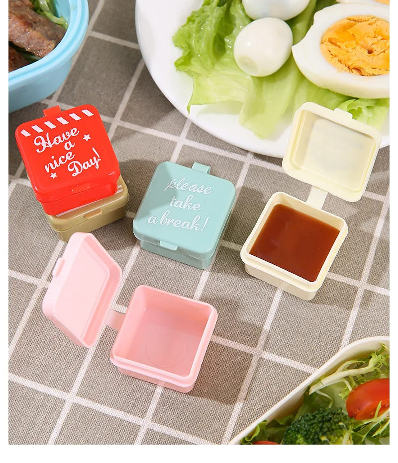 Mittagessen Bento Sojasauce Box Behälter mit Tropfer niedlichen Design Kunststoff Gewürz spender Mini Salat Tomatensauce Flasche – Detail 15