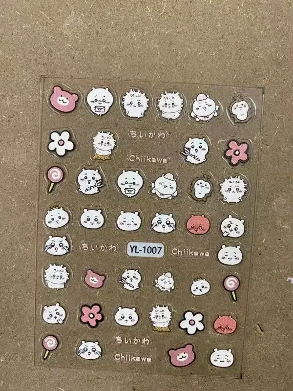 Chiikawa Nail Art สติกเกอร์การ์ตูนน่ารัก レ Hachiware USAGI かตัวการ์ตูน 3D สติกเกอร์ลายนูนกันน้ํา か