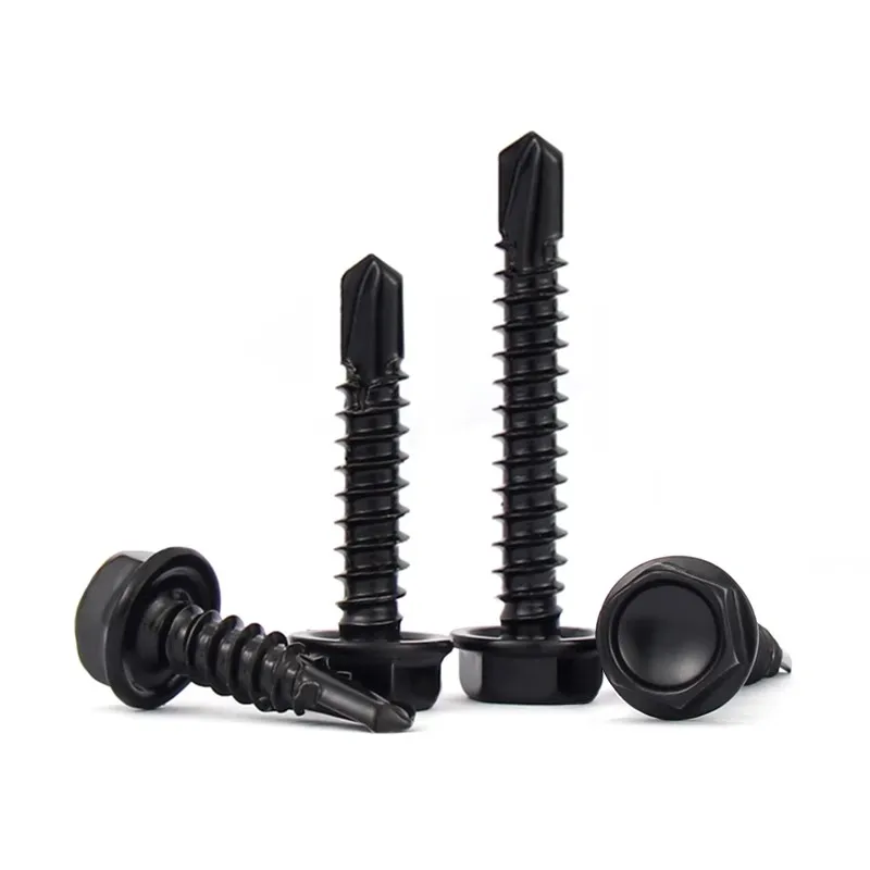 410 الفولاذ عرافة غسالة رئيس الذاتي الحفر مسامير M4.2 M4.8 M5.5 M6.3 الأسود الزنك 410 الصفائح المعدنية التنصت المسمار 5-50 قطعة