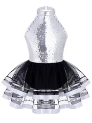 Bambini ragazze senza maniche scintillanti paillettes Tutu di balletto maglia vestito da ballo principessa Ballerina ginnastica body Performance Costumes