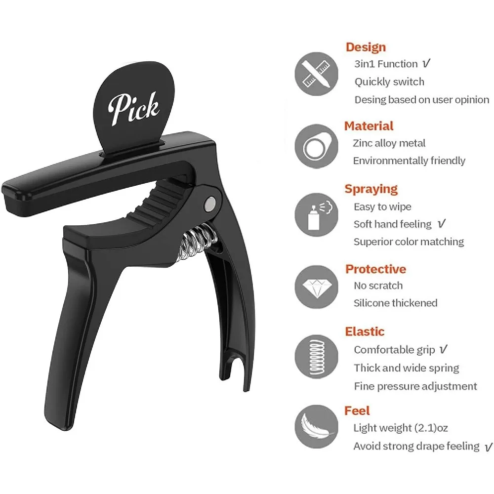 1 Pack Wood Grain Guitar Capo, Spring Quick Change Capo for Acoustic Electric Folk Guitar, Lightweight Metal Tone Adjustment Clamp for 6 String Guitar Players