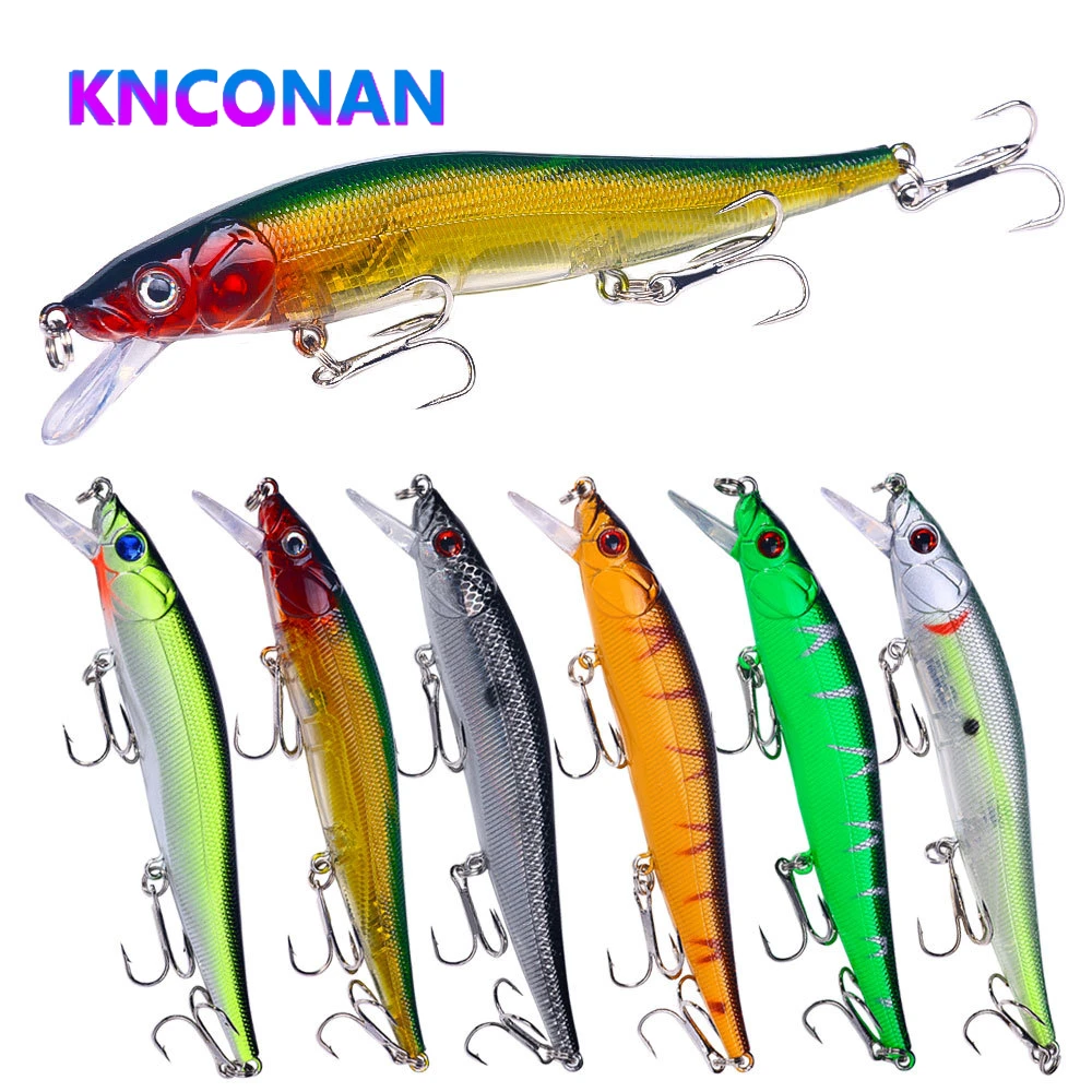 KNCONAN Minnow Wobbler Fishing Lures 12CM-13.6G-4# Pesca Hooks Fish Wobbler Tackle Crankbait Artificial Hard Bait driving 0.3-1m