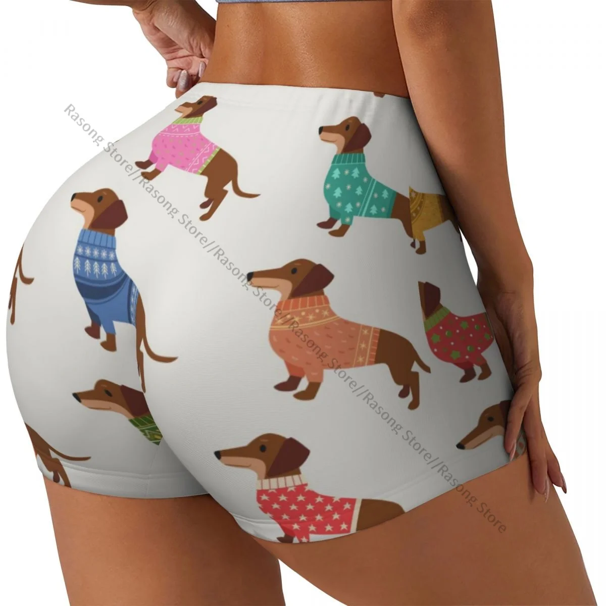 Women's Yoga Shorts Winter Dachshund Scrunch Booty Butt Lifting Comfort Fitness Gym