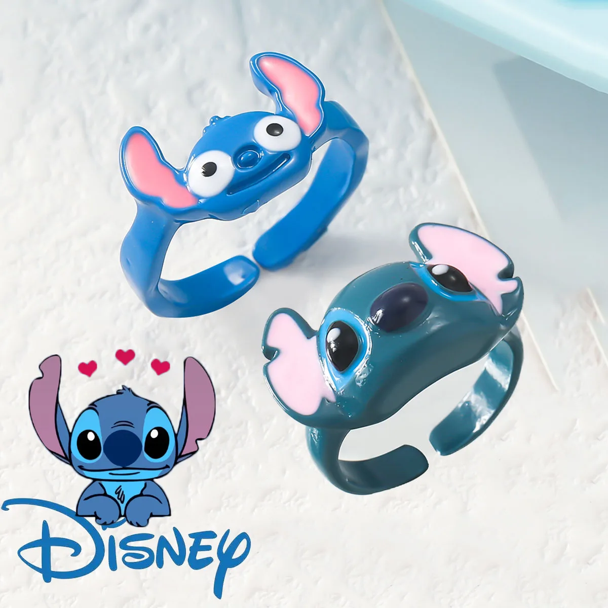 Disney Stitch Rings Cartoon Design Fashion Kawaii Anime Ring Adjustable Women Jewelry Accessories Kids Birthday Gifts