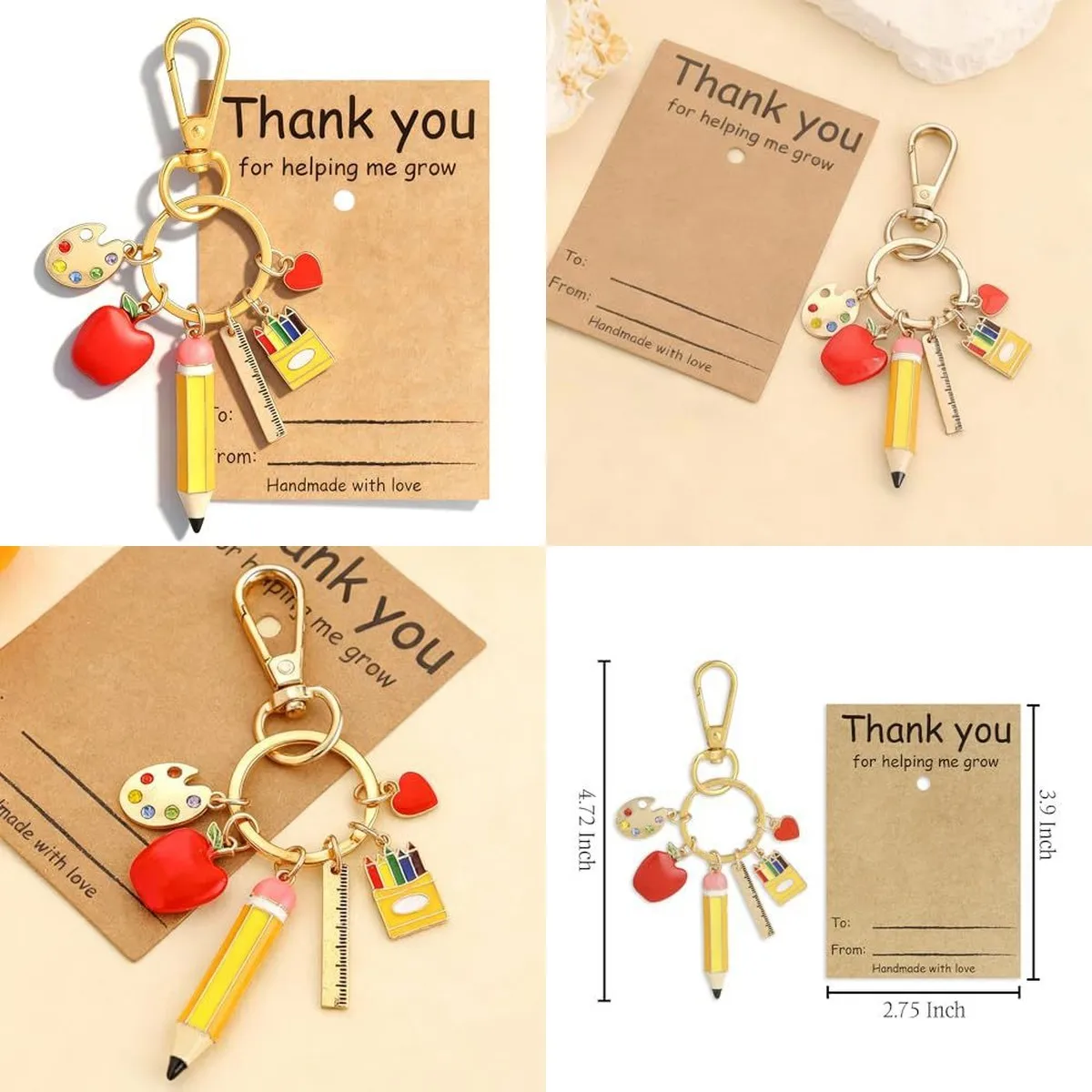 3D Cartoon Keychain for Apple Drawing Board, Heart Pendant Keyring – Teacher Appreciation Gift, Pencil-Shaped Keychain