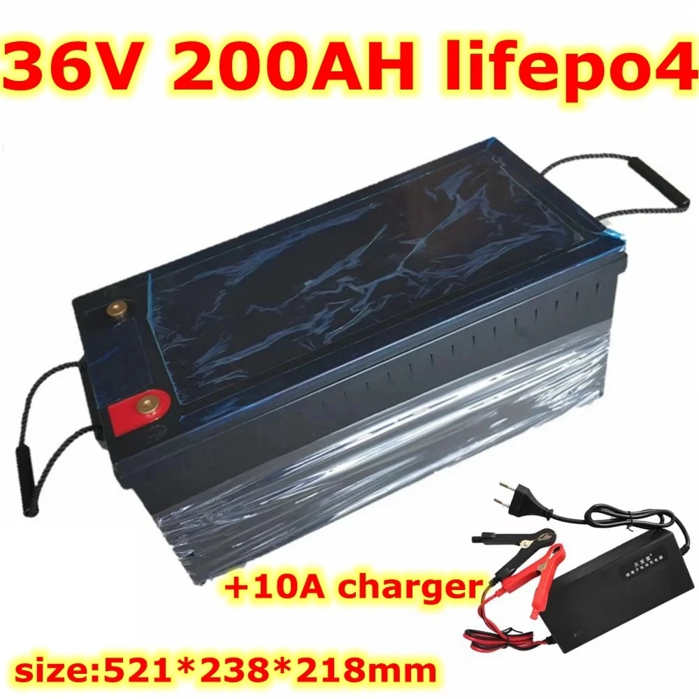 waterproof lithium 36V 200AH lifepo4 battery for 3000W Photovoltaic energy storage scooter golf cart boat +10A Charger