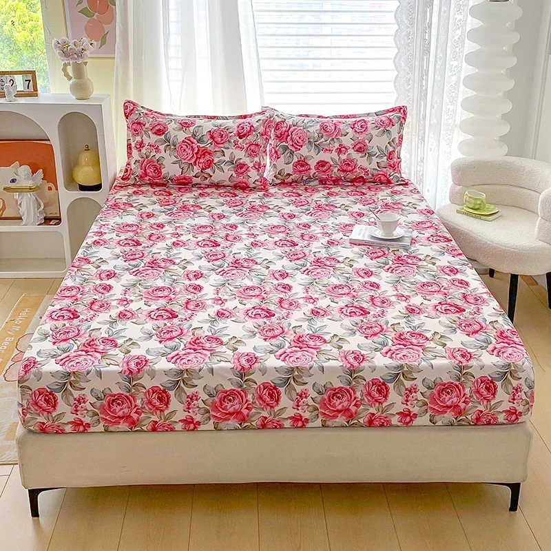 

Flower Printed Fitted Bed Sheets Reactive Printed sabanas cama matrimonial Single/Queen/King Mattress Cover Double Bedsheets
