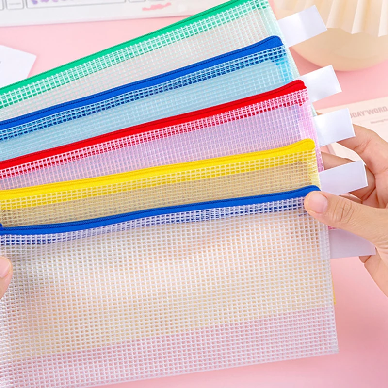 Transparent Mesh Zipper Handle Pouch Waterproof Plastic Document Pouch Multipurpose Travel Storage Bag Office Appliances