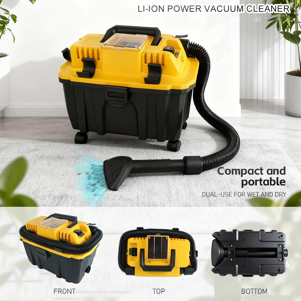 Portable Brushless Lithium-Ion Cordless Vacuum Cleaner High-Suction Wet/Dry Vacuum for DeWalt Battery Powered Cleaning