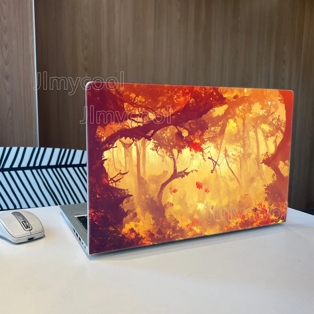 2Pcs Anime Autumn Maple Yellow Trees Vinyl Laptop Sticker Self-adhesive Case for HP Lenovo Apple ASUS Easy To Install Waterproof