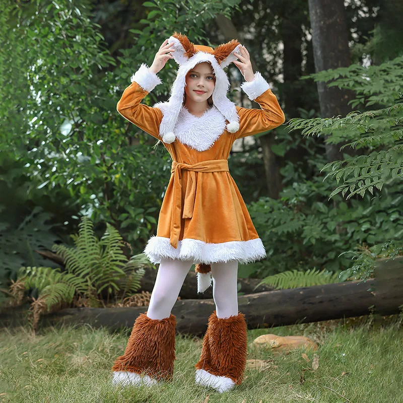 أزياء الهالوين للأطفال، زي الثعلب، حفلة الحيوانات، السنجاب الغابة، زي الحيوان، فستان عرض الكرنفال