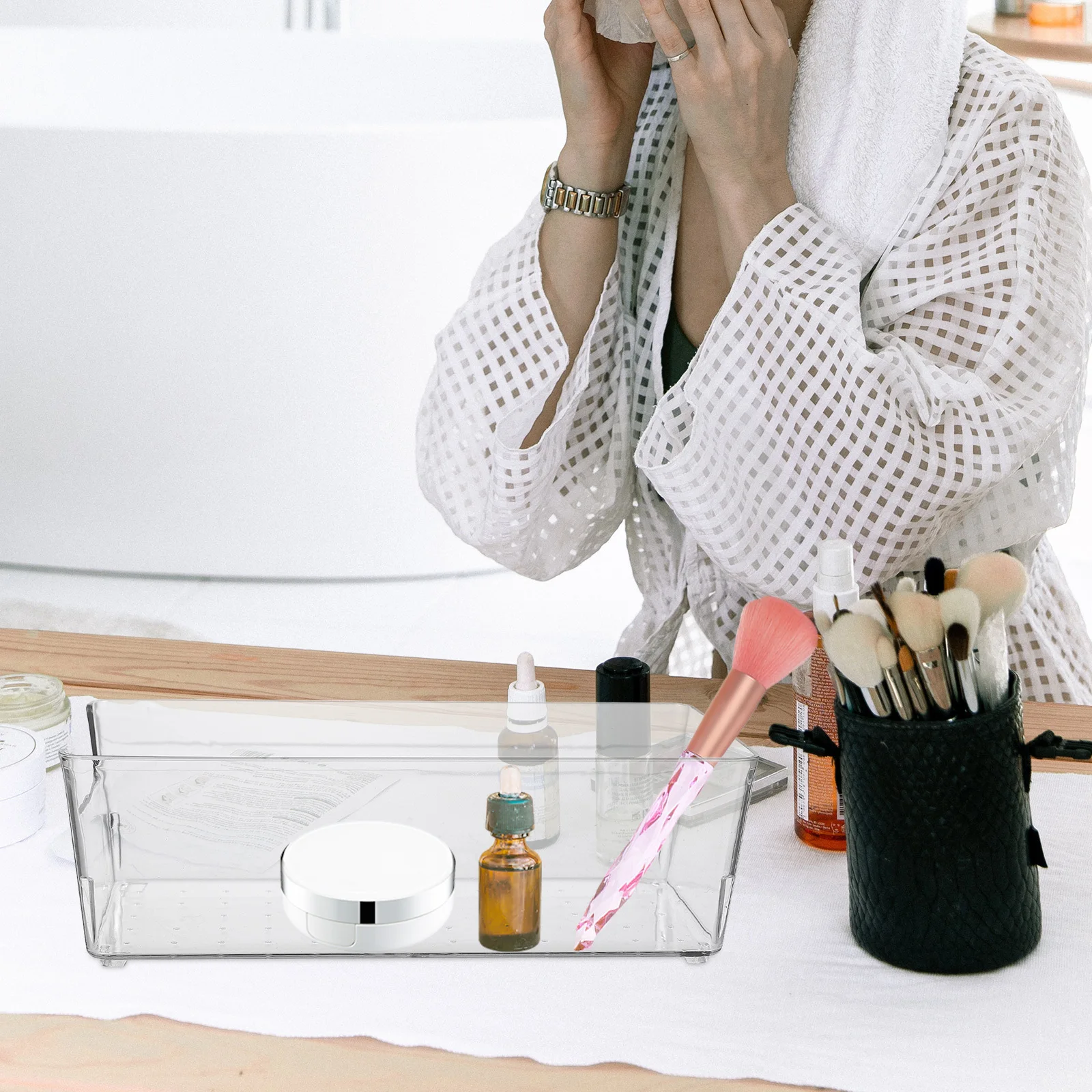 3pcs Storage Box Transparent Pet Lightweight Multifunctional Household Drawer Organizers Small Items Desktop Bathroom