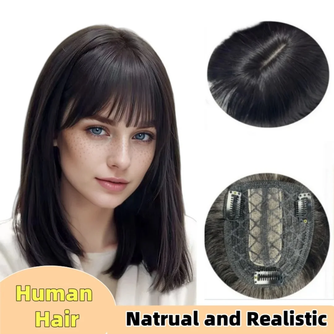 Toppers di veri capelli umani per donne Clip su frangia Pezzi di capelli con frangia Capelli lisci brasiliani Frangia falsa per la perdita di capelli