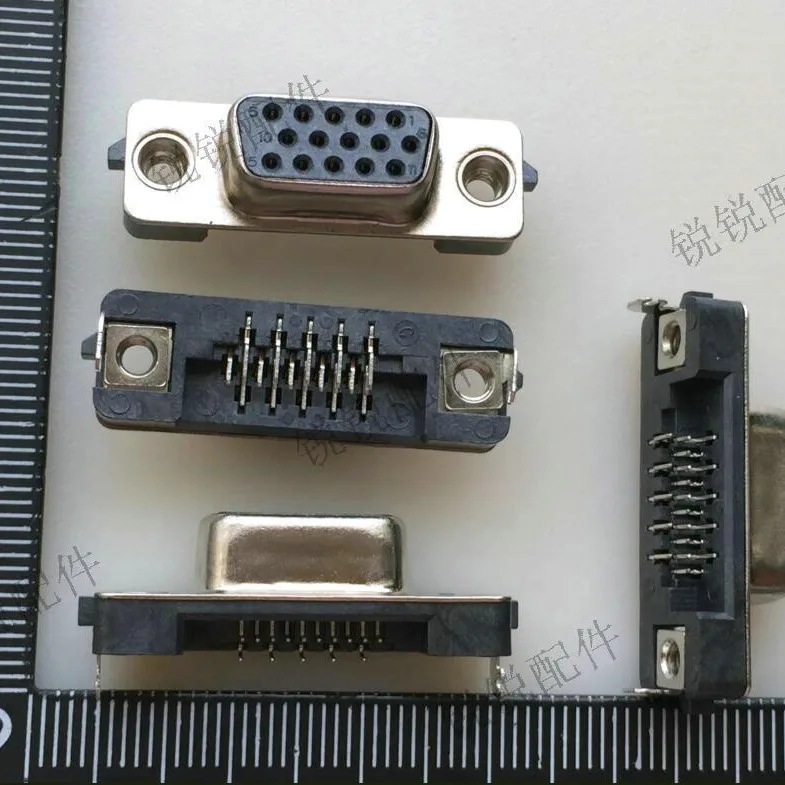 For Taiwan-made Signal VGA socket 15P female head, ultra-thin, sink plate 90 degrees in-line, monitor D-SUB serial port seat