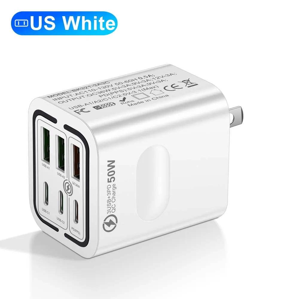 Insgesamt 100 W 6 Ports Schnellladung EU/US/UK Stecker Wandladegerät für iPhone Samsung Xiaomi Huawei USB Handy Ladegerät Adapter – Detail 13