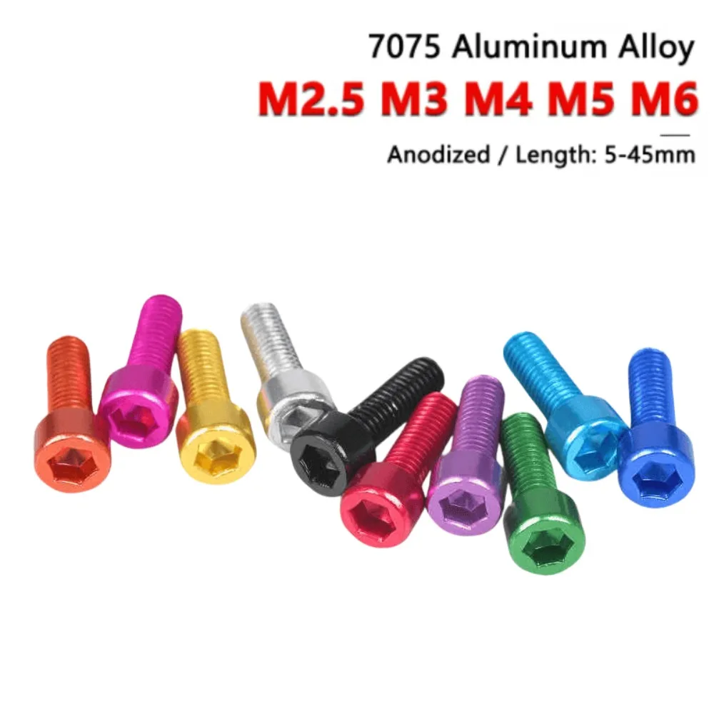 2Pcs 7075 Aluminum Alloy Hex Socket Allen Bolt M2.5‑M6 Anodized Screw 5‑45mm RC DIY Fastener