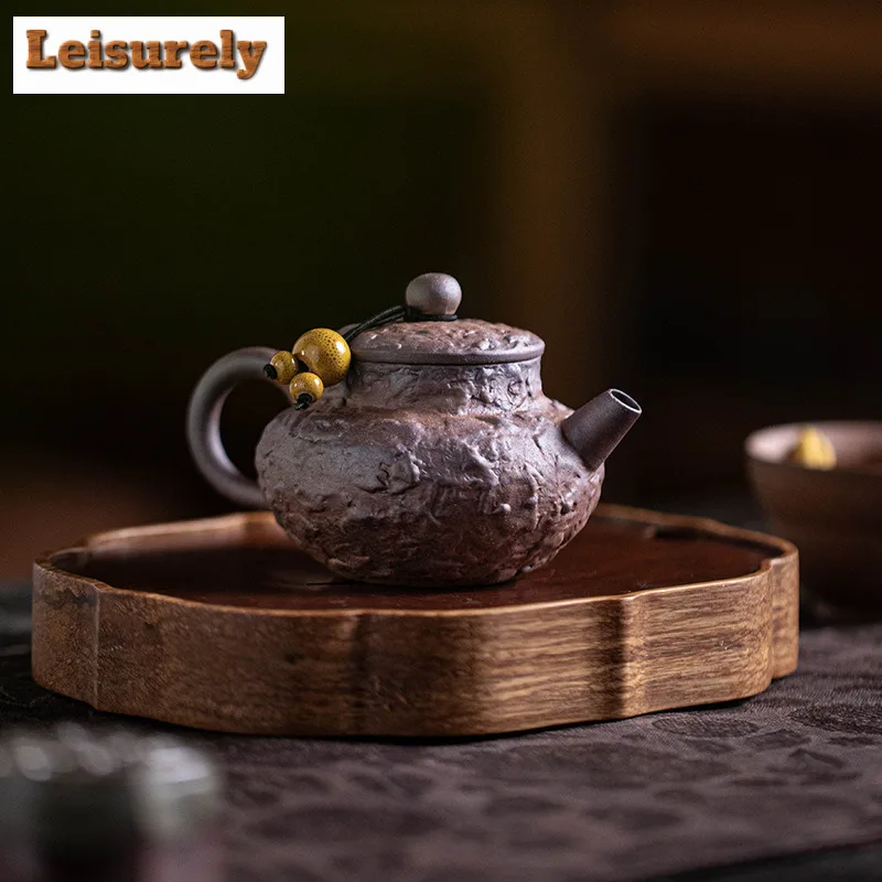 Retro Old Rock Mud Mud Teapot Japanese Coarse Pottery Pot Tea Brewing Kettle With Infuser Puer For Tea Accessories Decoration