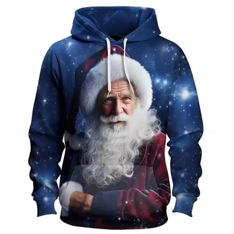 Santa Claus Men's Hoodies Chirtmas 3D Printed Pattern Trendy Loose Oversize Pullver New Year Casual  Unisex Clothing Streetwears