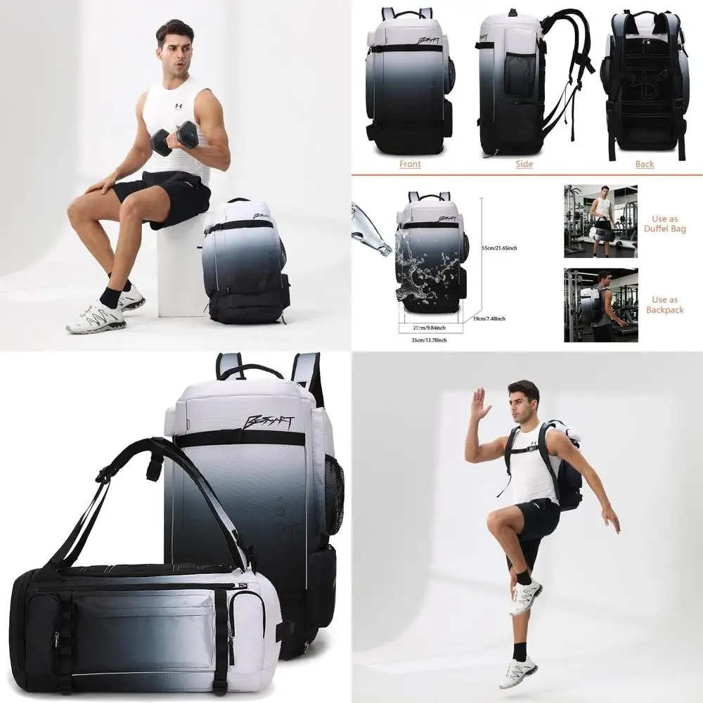 

2-in-1 Convertible Gym & Travel Bag with Shoe Compartment - 40L Waterproof Large Backpack for Men, Ideal for Workout, Sports, Hi