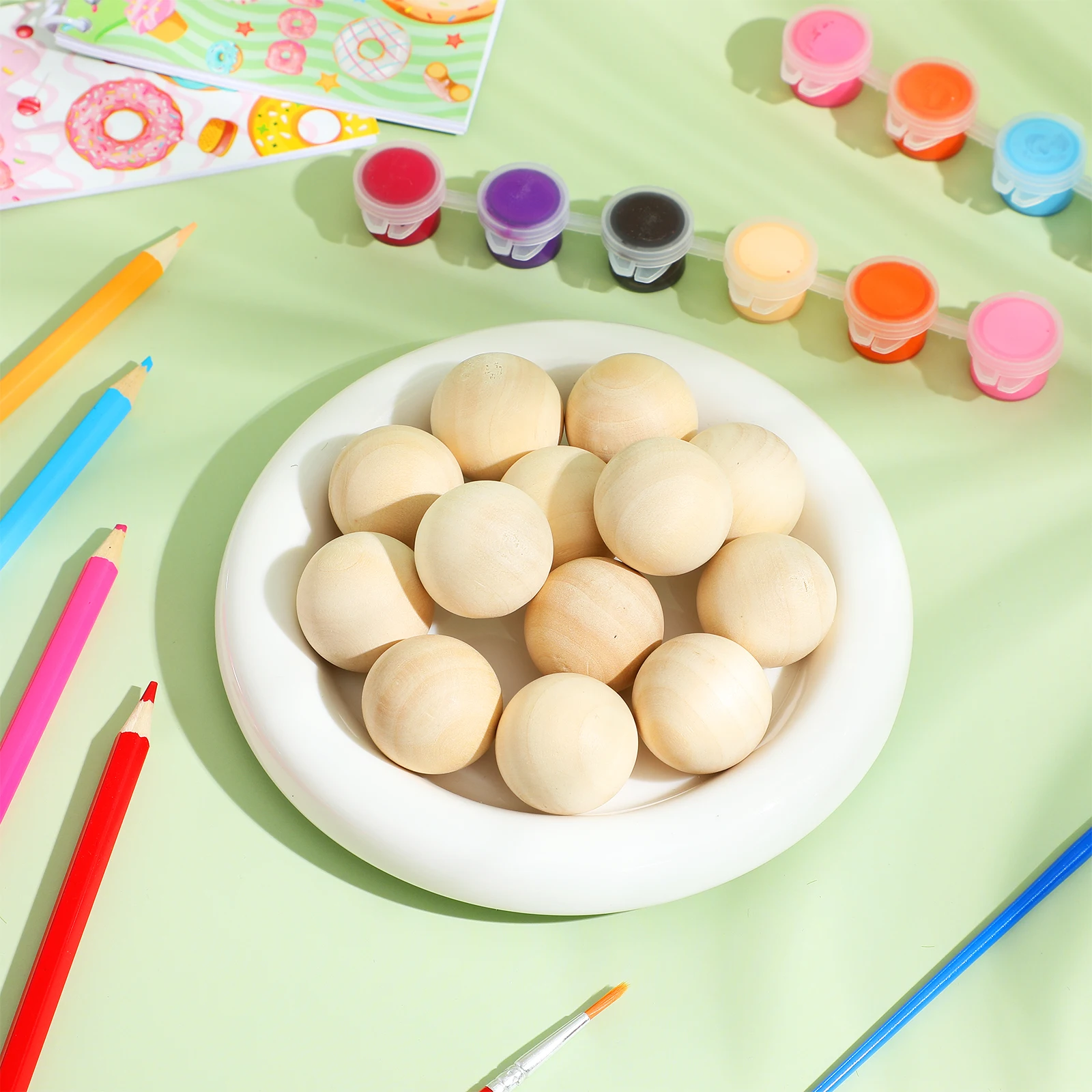 

30Pcs Solid Natural Lotus Wood Beads Round Wooden Balls 30mm Diameter Smooth Surface DIY Jewelry Making Craft Supplies