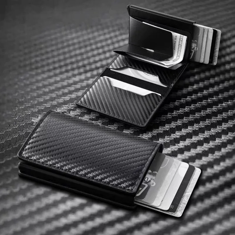 Multifunctional Automatic Pop Up Card Holder Portable RFID Blocking Card Case Anti Theft Credit Card Wallet Men High End