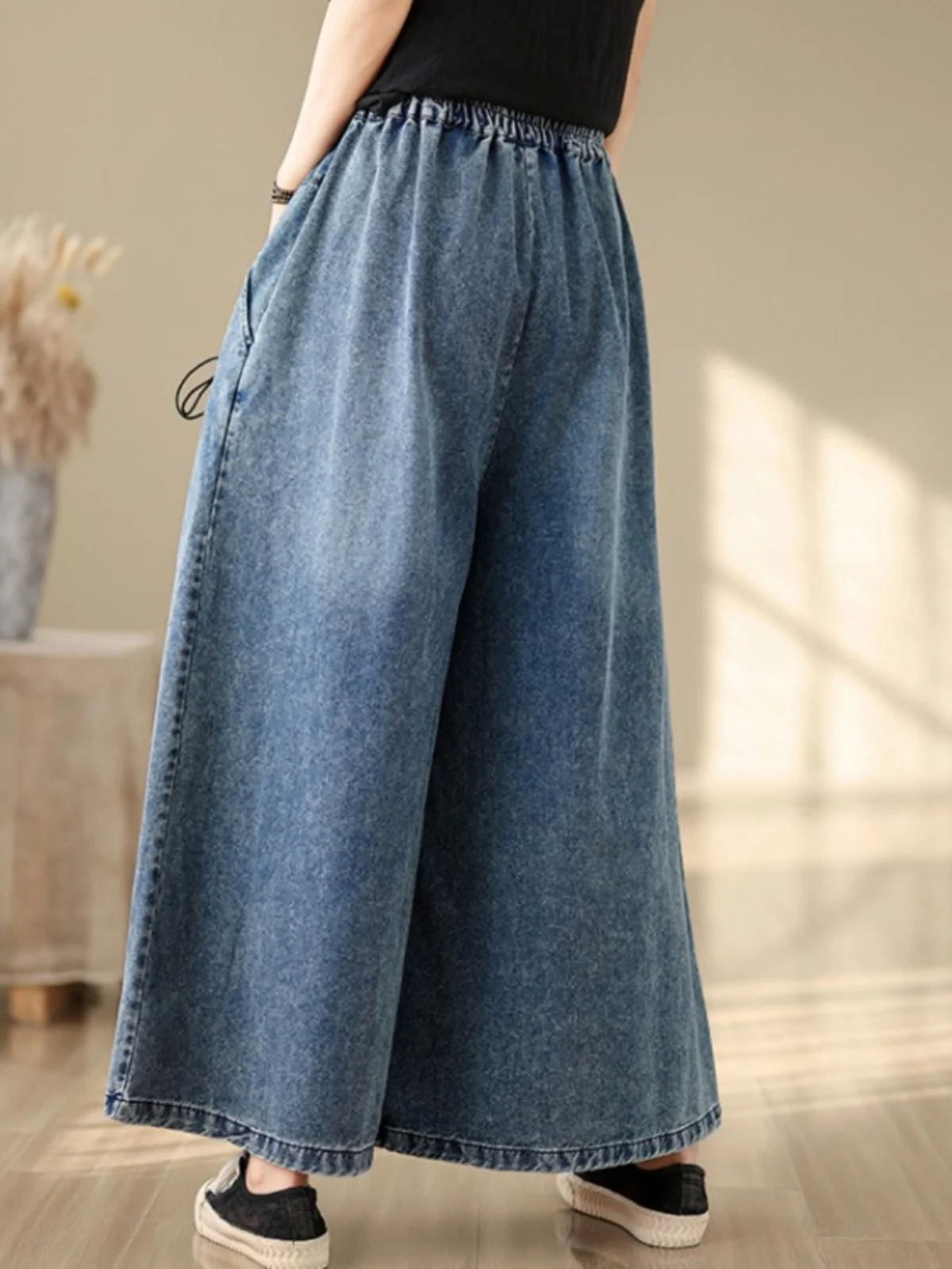 Waed-pantalones vaqueros Vintage de cintura alta y pierna ancha para mujer, falda holgada adelgazante, pantalones vaqueros de corte recto, corte holgado, primavera y verano