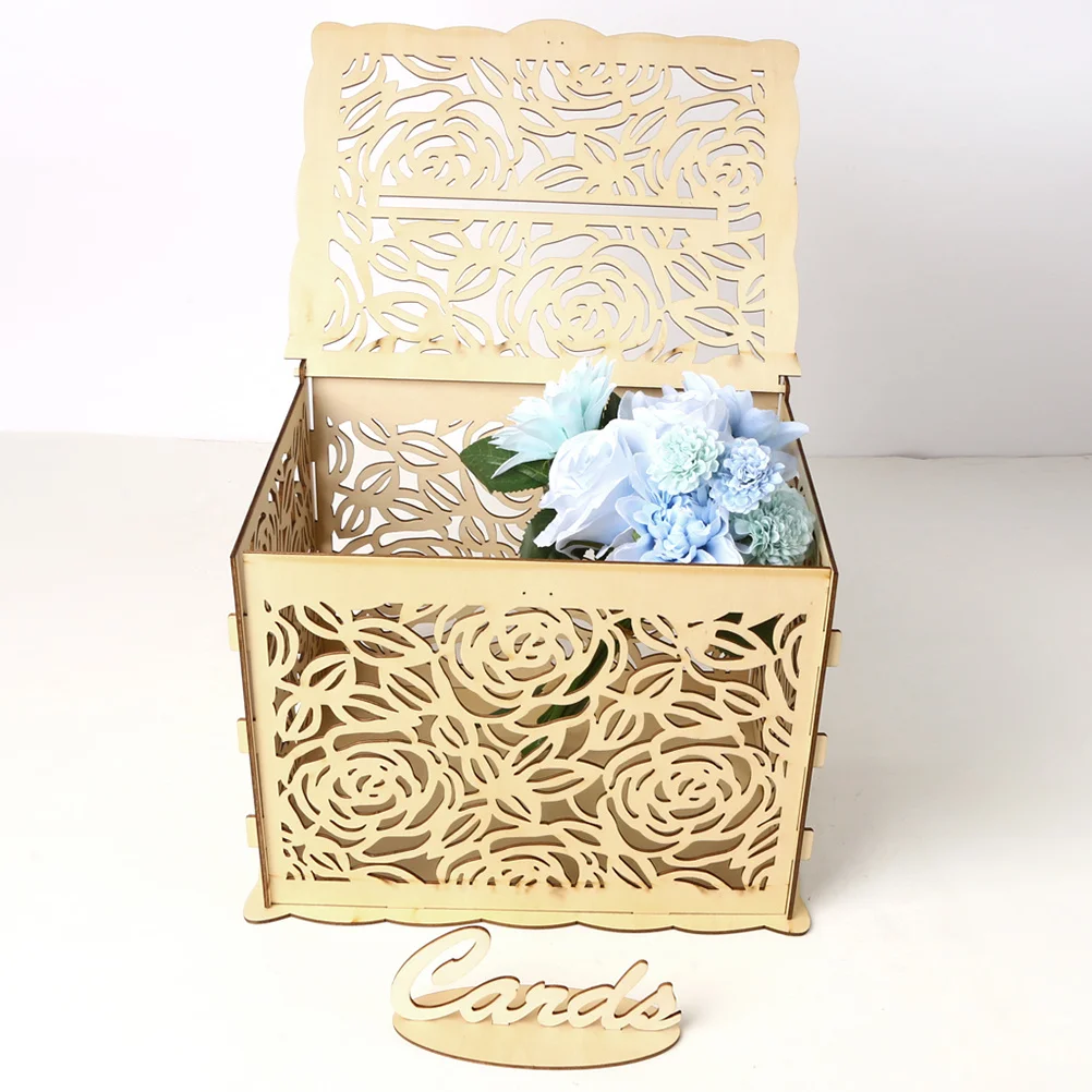 

12pcs Wooden Wedding Large Size Hollow Out Rose Pattern Handmade Storage For Cards Flowers Diy Party Favors Wedding Card Holder