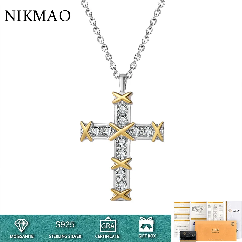 Cross D Color Moissanite Necklace 925 Silver Pendant Luxury for Women Plated 18K White Gold Party Bitthday Gift Jewelry Wholesal