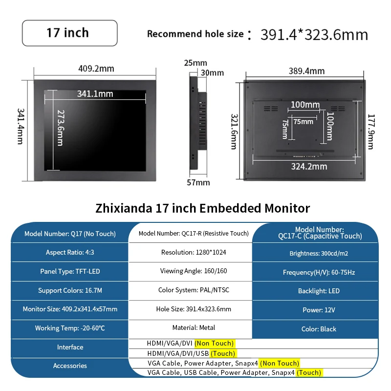 Imagem -06 - Tela de Toque Resistiva Display Industrial Monitor Incorporado Capacitivo Dvi Hdmi Vga Interface Usb 17 1280*1024