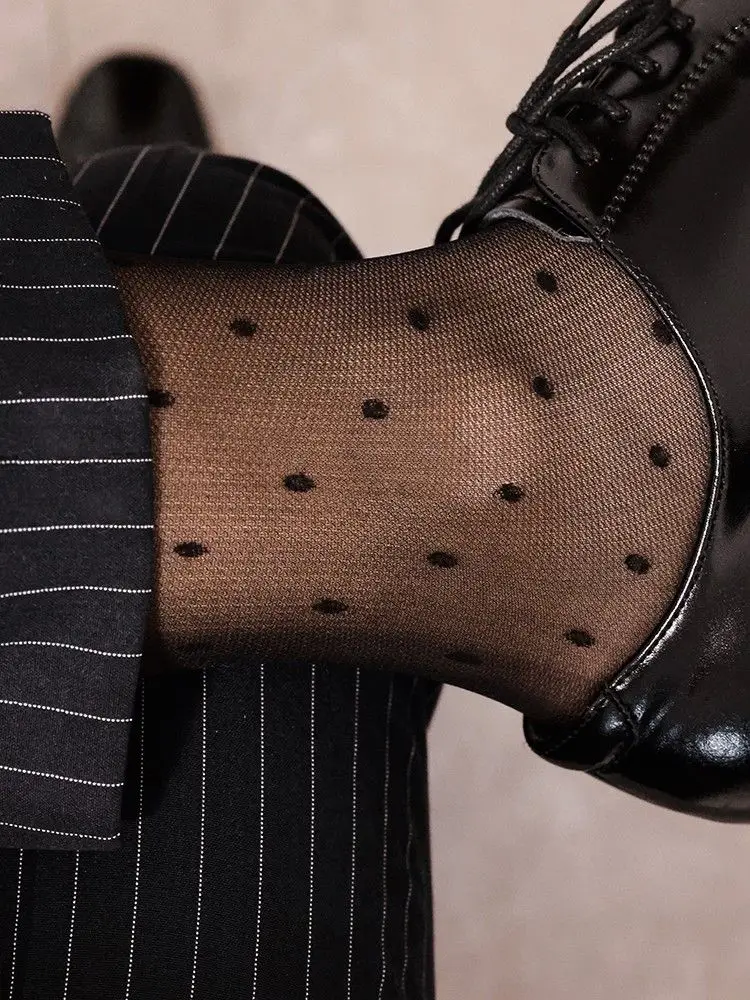 2024 Polka Dots Formal Mens Stockings Sexy Exotic Bar Ultra Thin See Through Sheer Socks for Men Business Dress Calf Long Socks