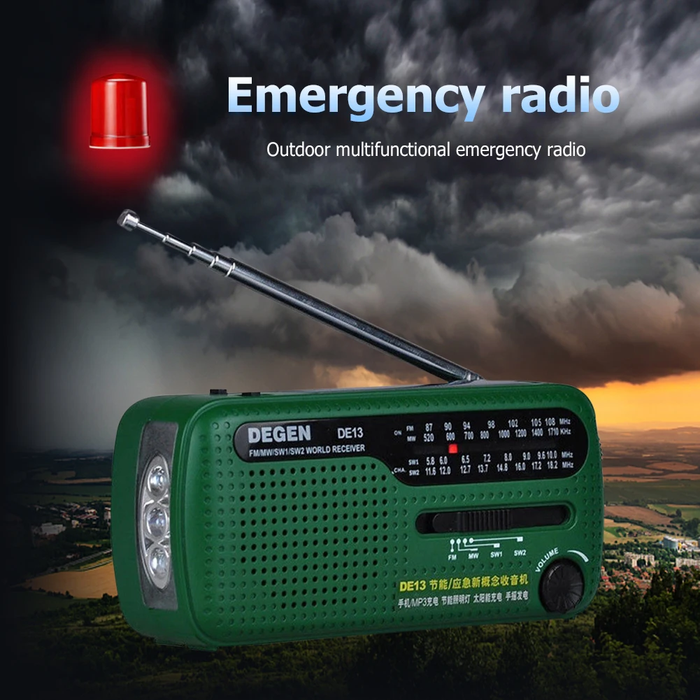 DE13 FM AM SW Crank Dynamo Solar Power Emergency Radio Flashlight Global Receiver High Quality VS Tecsun PL-310ET VS Panda 6200