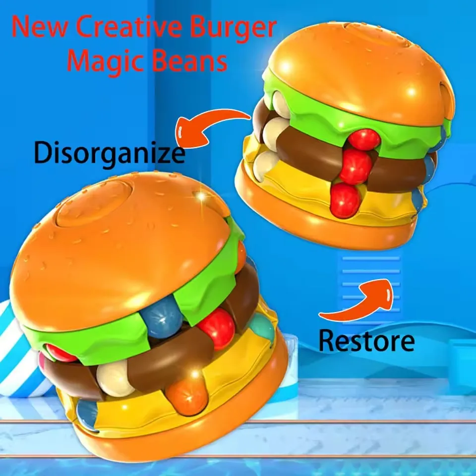 Hambúrguer batatas fritas feijão mágico alívio do estresse fidget espiral rolo bola brinquedo criativo educacional para crianças