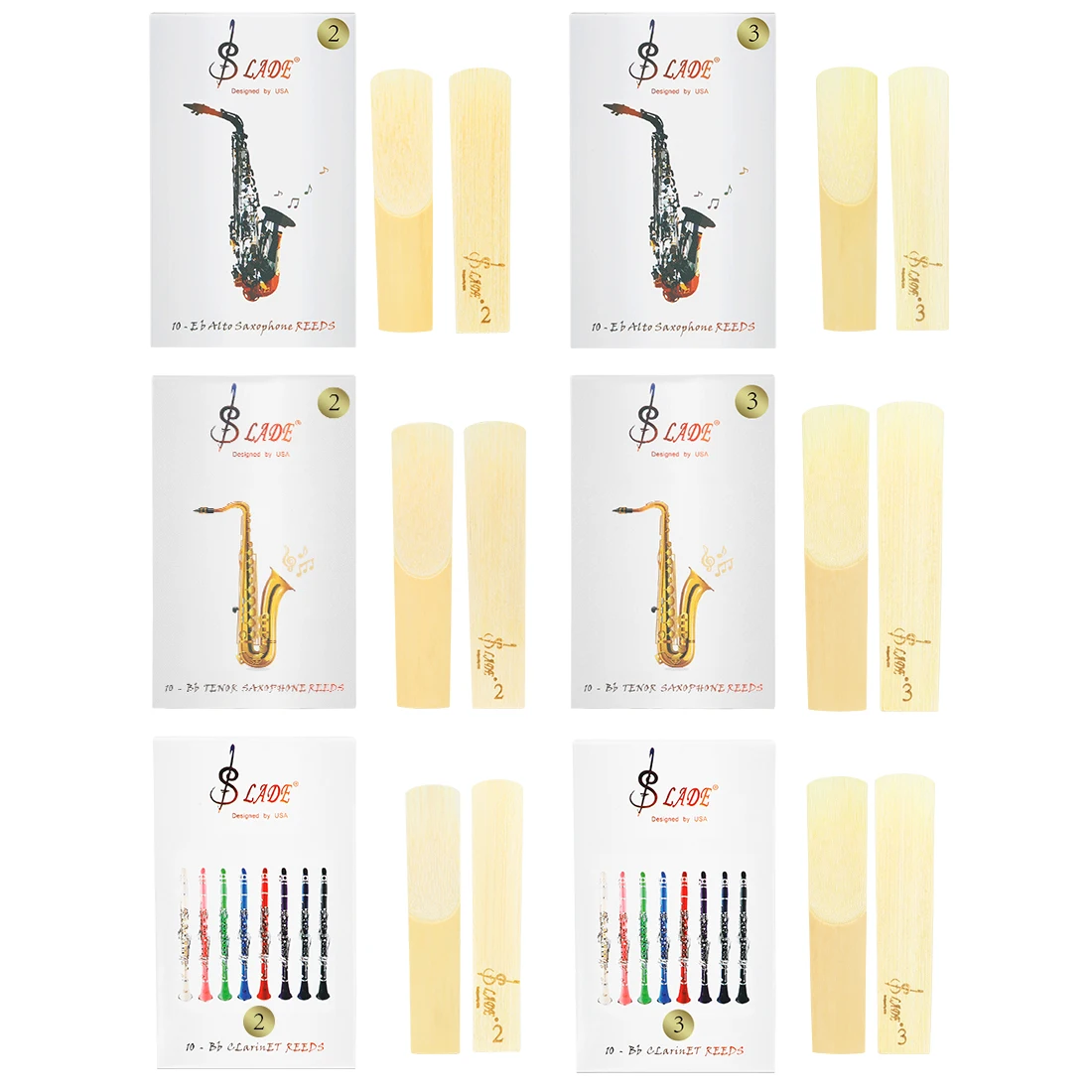 10Pcs/Set Saxophone Reeds Alto/Tenor/Soprano Sax Clarinet Reed 2/2.5/3 Strength Reeds Woodwind Instrument Parts & Accessories