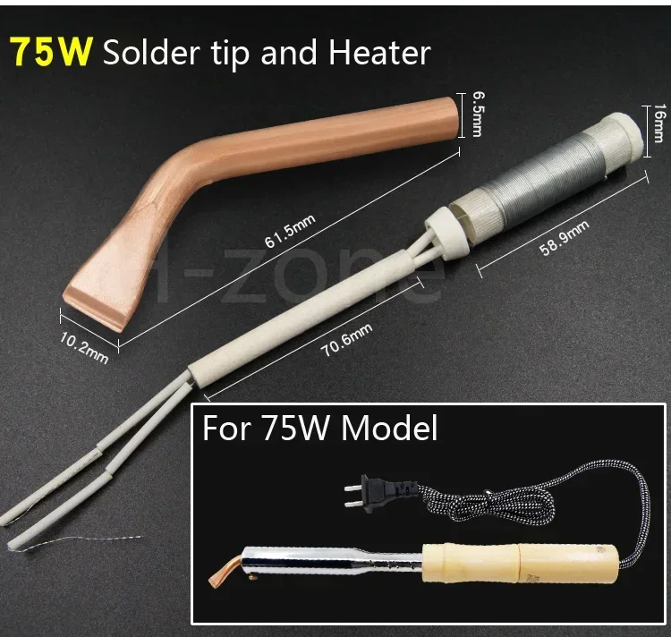 Electric Soldering Iron Heavy Duty External heat  50W 75W 100W 150W 200W 300W Soldering Iron tips heater Chisel Tip Wood Handle