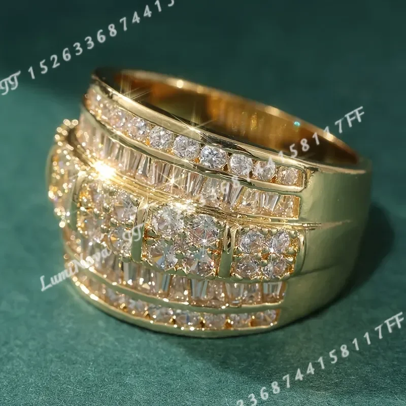 1pc Elegant Women's Eternal Ring with Sparkling Cubic Zirconia Luxurious Wide Face Design for Wedding Daily Parties All