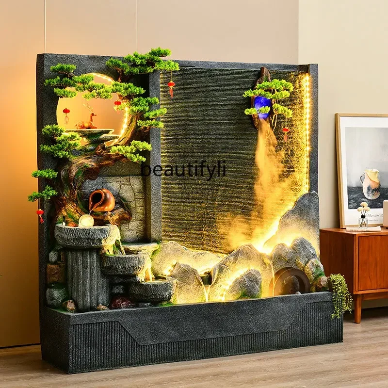 

V New Chinese Style Water Curtain Wall Rockery Decoration Water Screen Liing Room Entrance Floor Courtyard Landscape