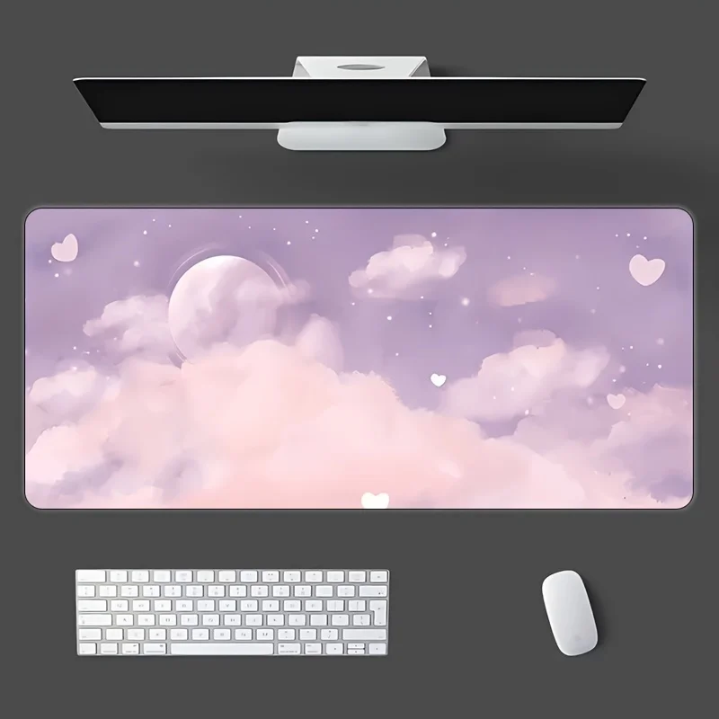 

Rubber material game mouse pad, anti-slip base, pink sky cloud view, durable, suitable for home and office, washable