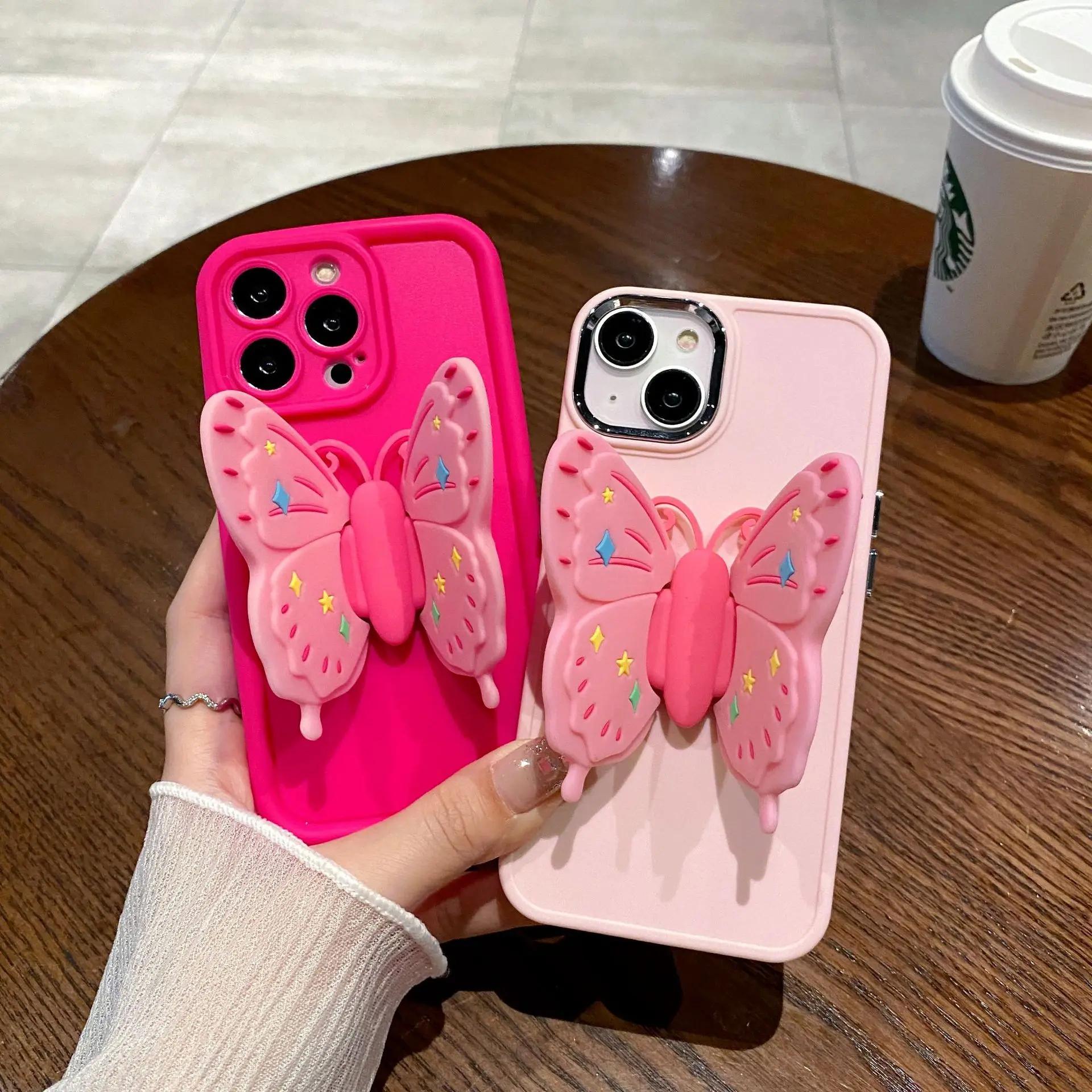 Cute 3d Metal Photo Frame Fold Butterfly Bracket Anti-fall Phone Cover Case For Iphone 15 14 13 12 11 Pro Max Soft Coque Fundas