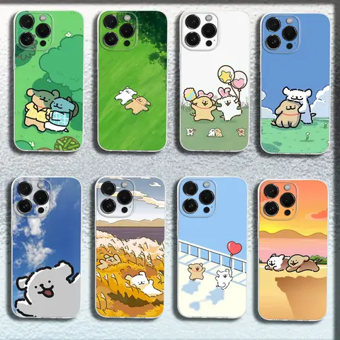 iPhone 16,15,14,13,12,11 Plus,Pro,Max,XR,XS,X,Plus,SE,Mini 투명 소프트 커버용 한국 라인 강아지 몰타 전화 케이스