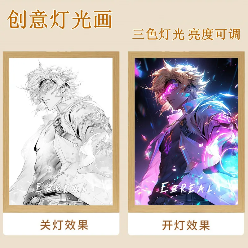 Hot Game League of Legends Jinx Ezreal Ahri Cartoon Light Painting Character Decorative Painting Picture Frame Girl Gift