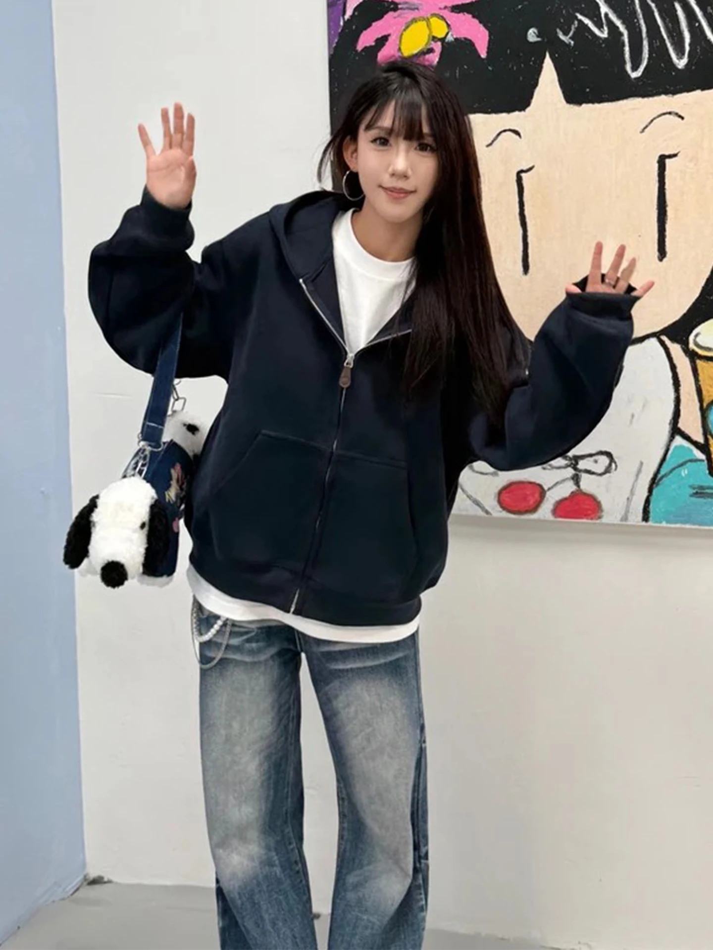 

Оливковый кардиган на молнии, свитшот из плотного материала, американский стиль, Cleanfit, верхняя одежда для пар, весна-осень