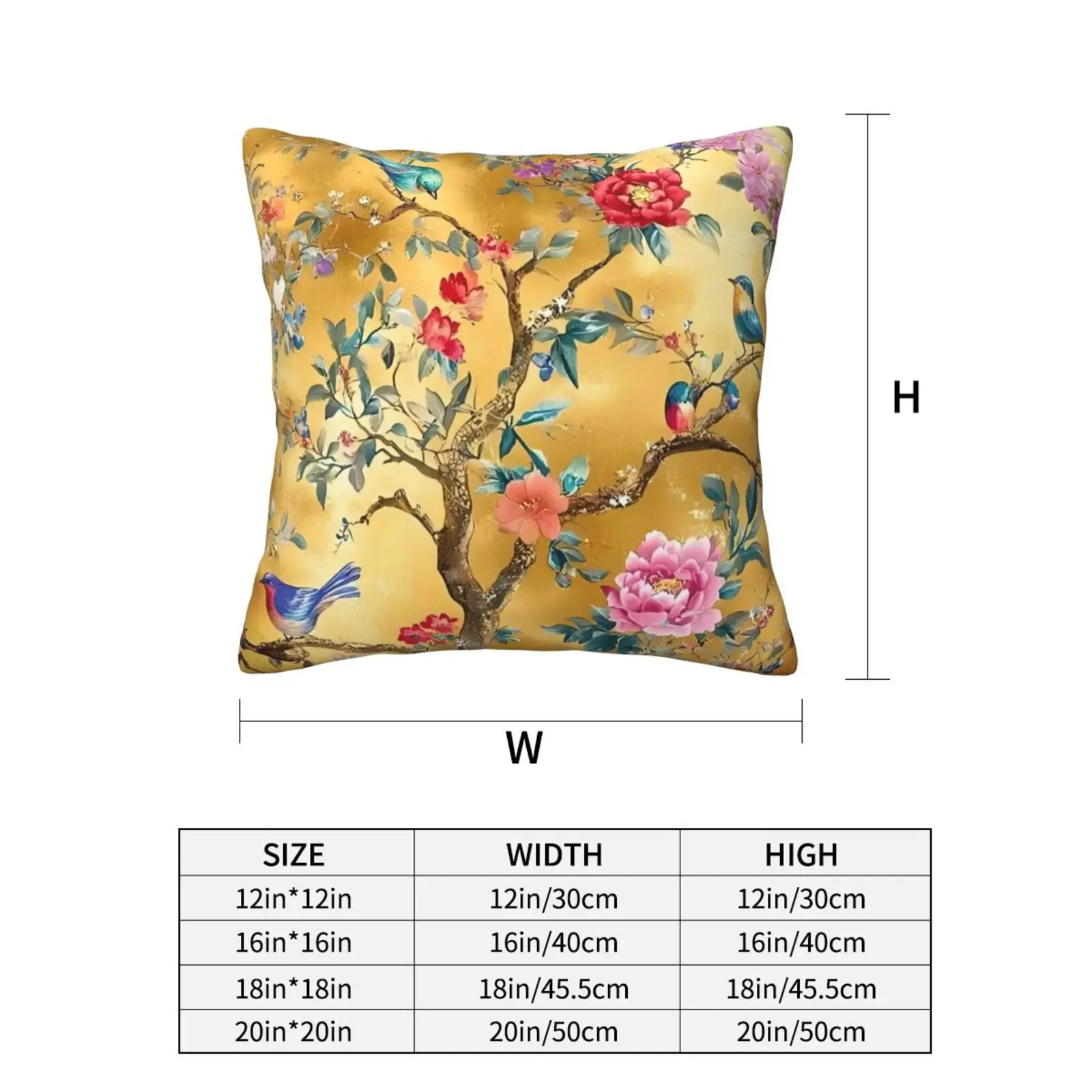 1 Kissenbezug im Vintage-Stil mit chinesischem Blumen- und Vogelmotiv, Polyester, mit Reißverschluss, quadratische Größe, eleganter dekorativer Kissenbezug, passend für – Detail 5