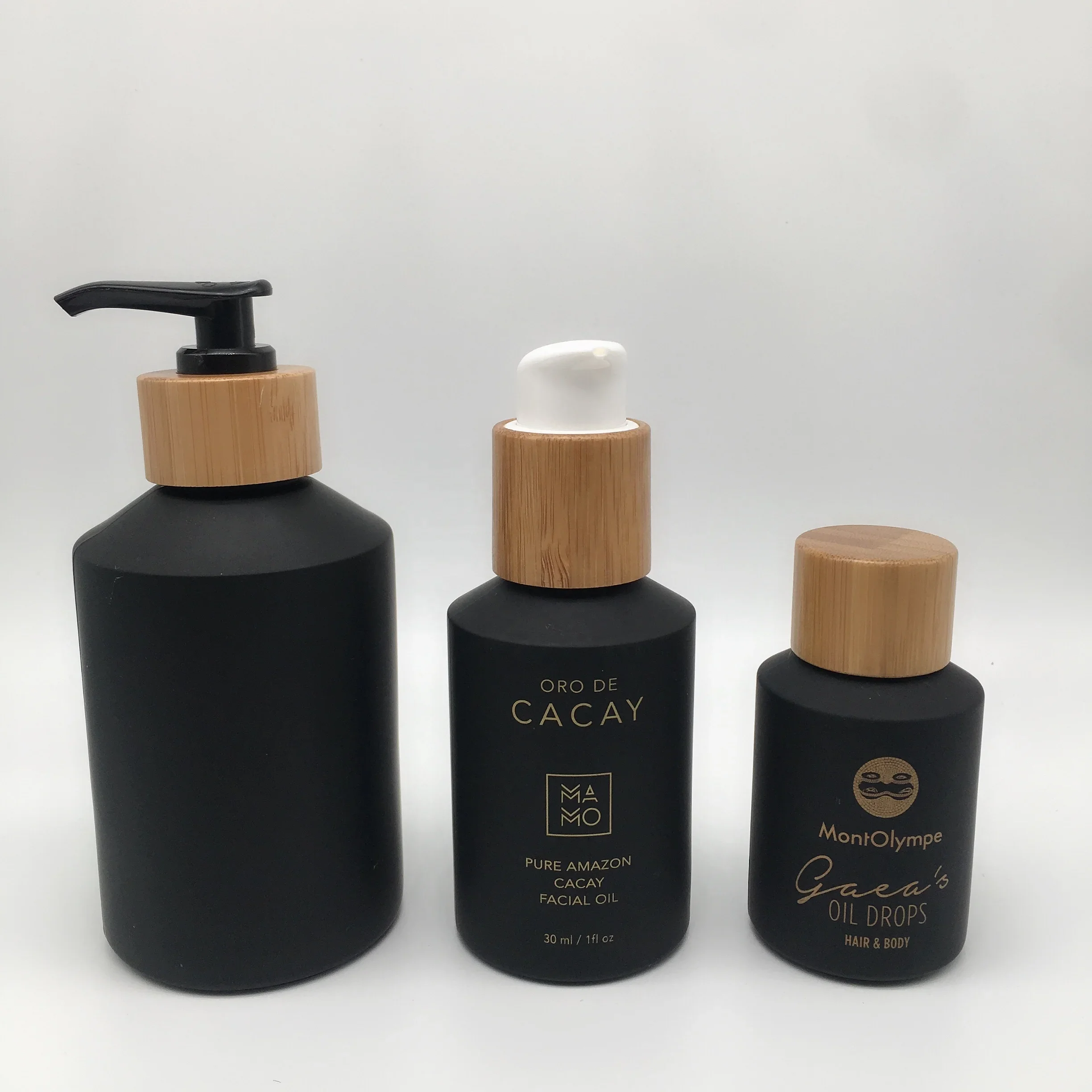 

Skin care packaging bamboo bottle frosted glass spray bottle Black Slant Shoulder Cosmetic Lotion Pump Bottles Cream Container