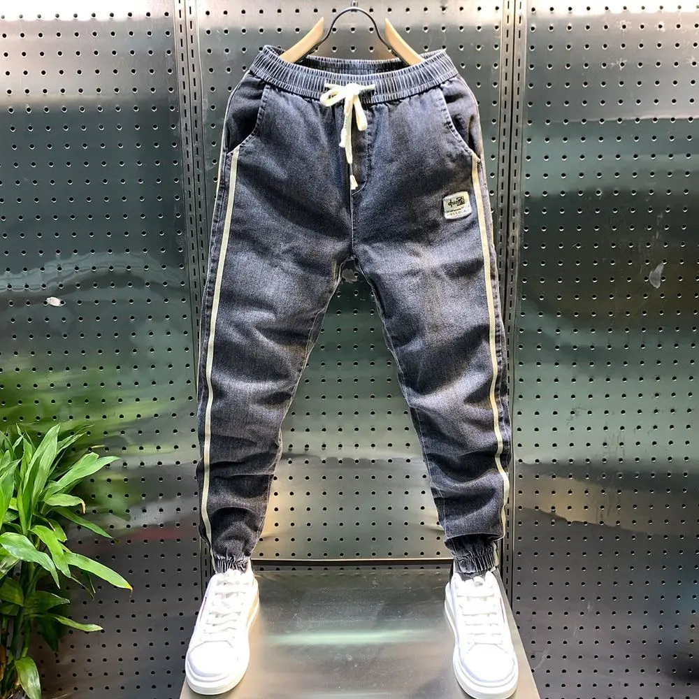 

New 2025 Solid Jeans for Men Casual Harem Pants Elastic Ankle Band Spring and Autumn Fashion Luxury Clothing Men's Pencil Jeans