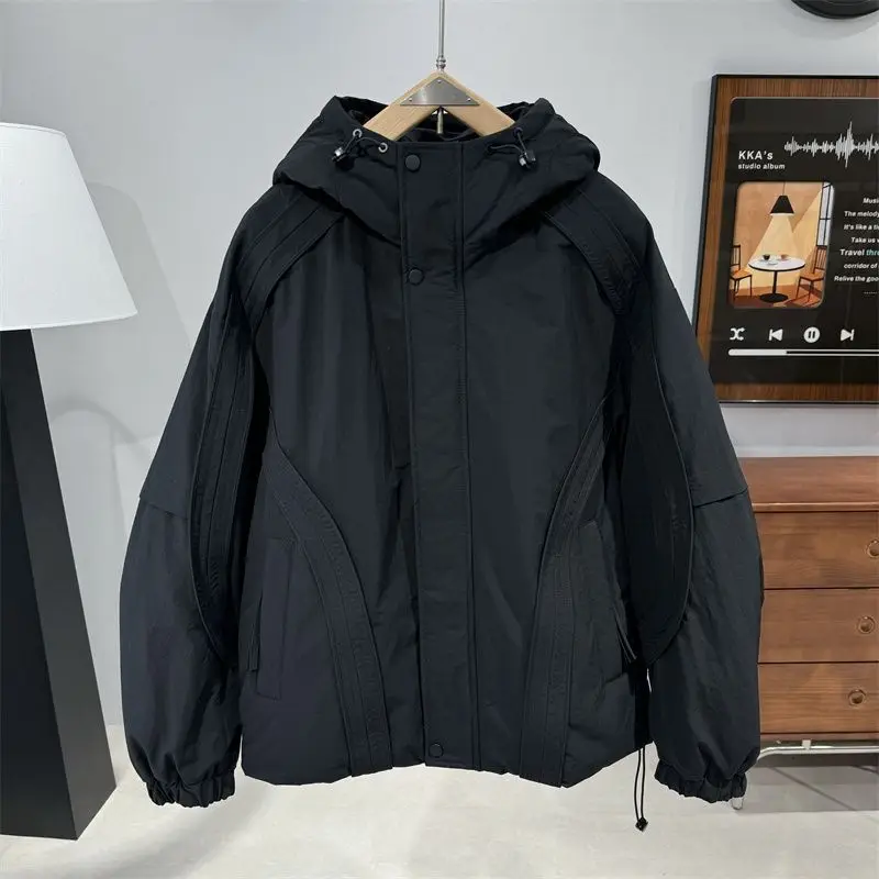 2026 Winter Thickened Hooded Jackets Men's Solid Color Down Cotton Coats Male Trend Loose Casual Cotton-padded Parkas C963