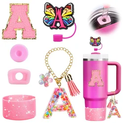6PCS Cup Accessories Set for Stanley Cup 30oz 40oz, Tumbler Initials Decorations, Including Silicone Straw Cover Cap,Sticker